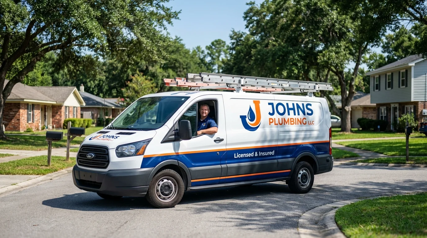 Johns Plumbing LLC service van in Hauppauge, NY