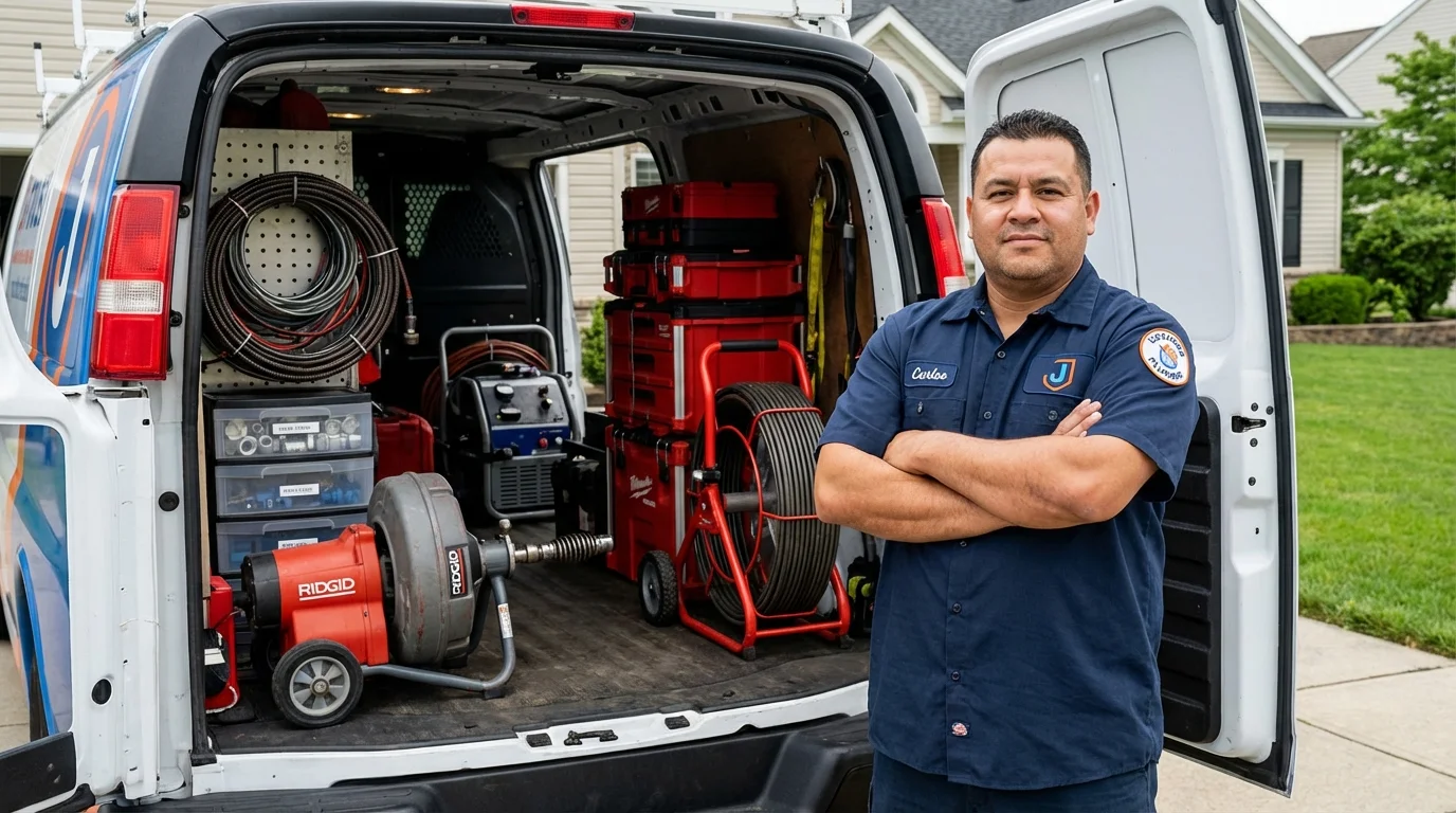 Professional drain cleaning equipment and Johns Plumbing LLC plumber in Hauppauge