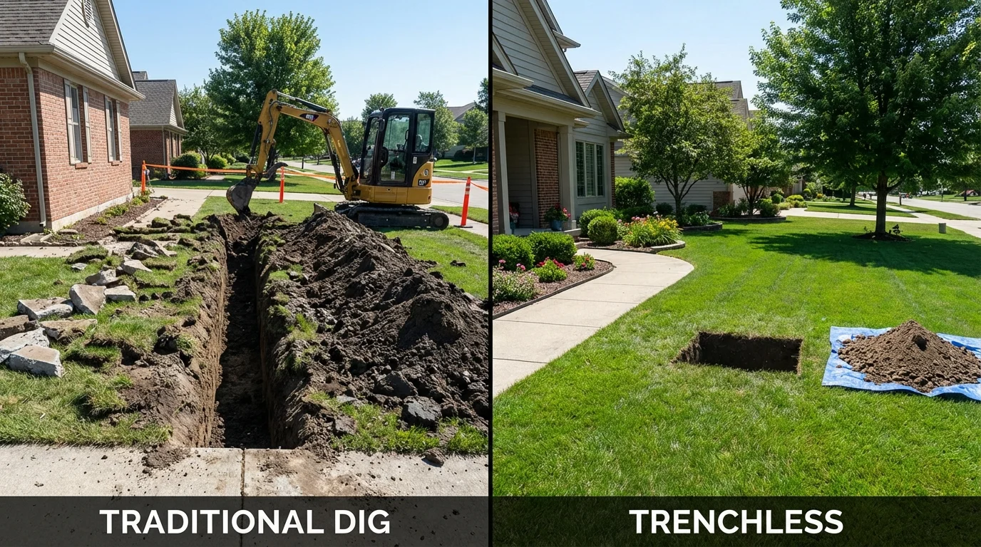Trenchless sewer repair with minimal yard damage versus traditional excavation in Hauppauge, NY